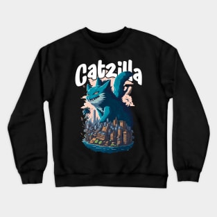 Catzilla Unleashed Funny Cartoon-Style Feline Crewneck Sweatshirt